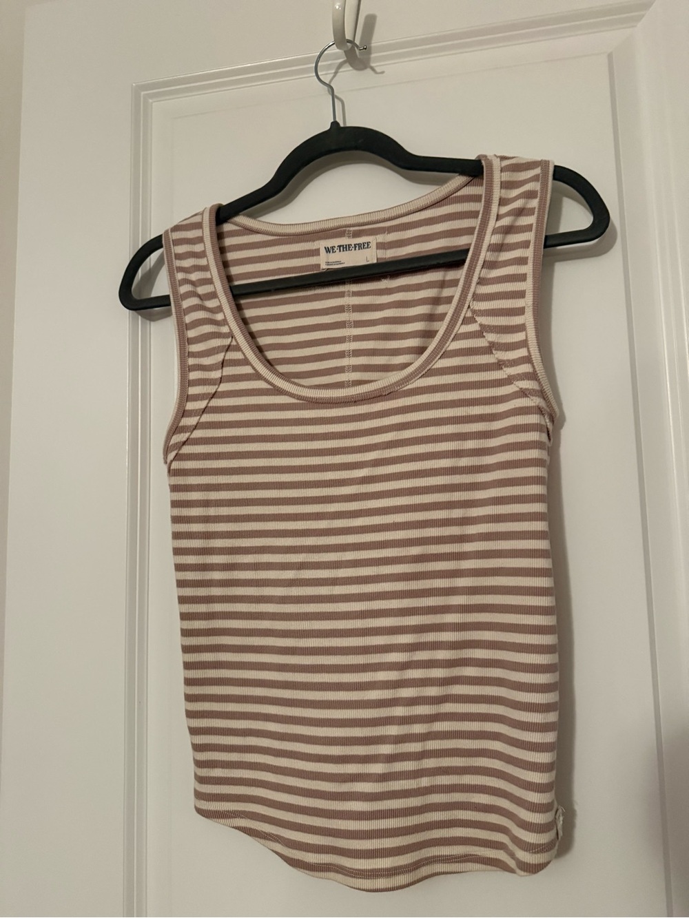 We The Free Striped Tank Top in Dusty Rose and Cream Size Large